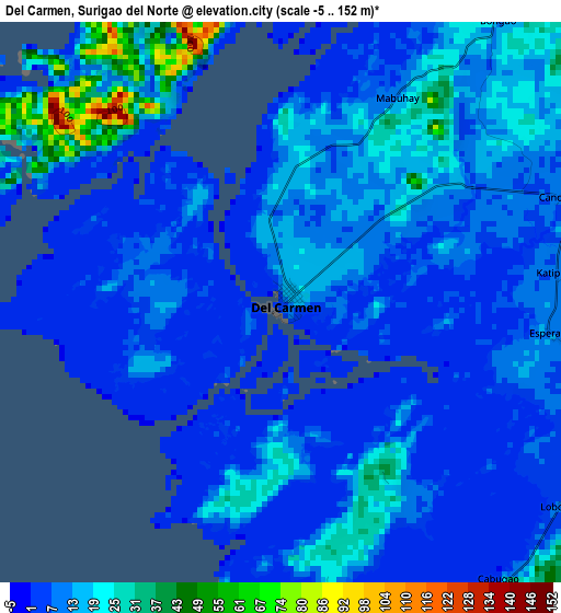 Del Carmen, Surigao del Norte elevation map
