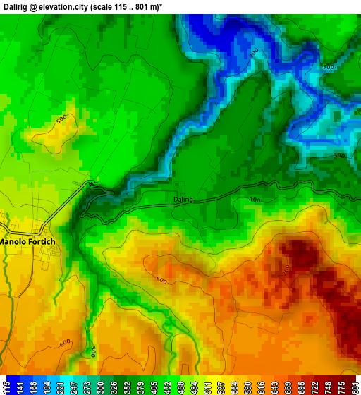 Dalirig elevation map