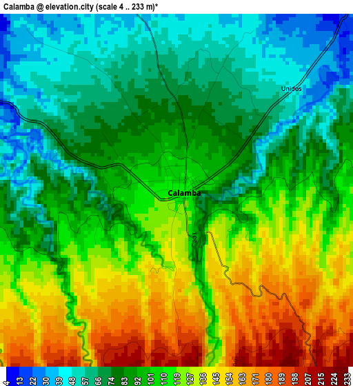 Calamba elevation map