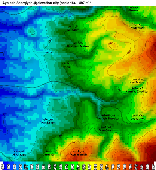 ‘Ayn ash Sharqīyah elevation map