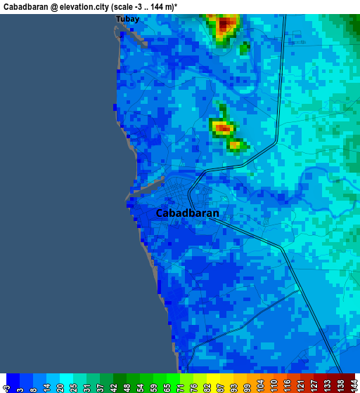 Cabadbaran elevation map