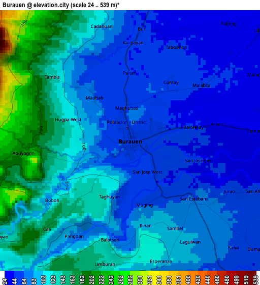 Burauen elevation map