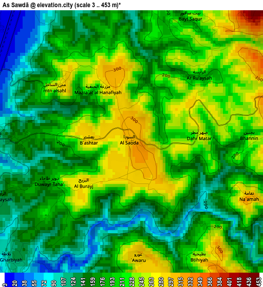 As Sawdā elevation map