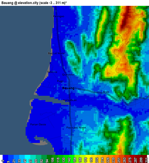 Bauang elevation map