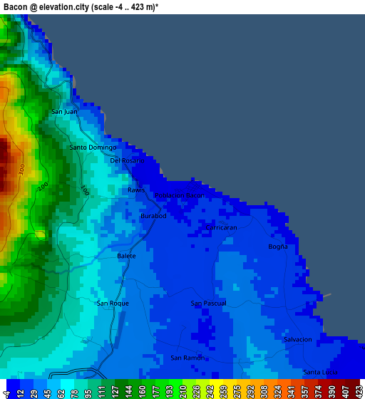 Bacon elevation map