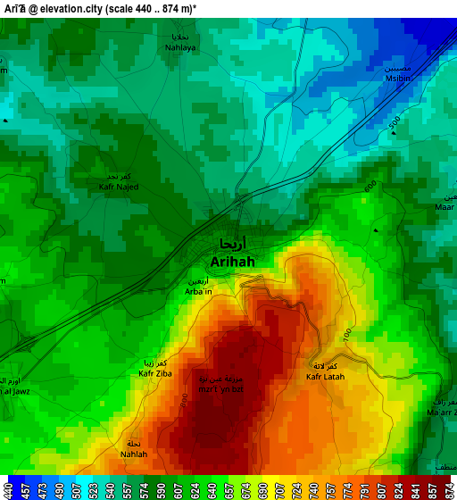 Arīḩā elevation map