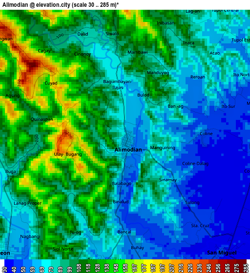 Alimodian elevation map