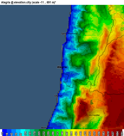 Alegria elevation map