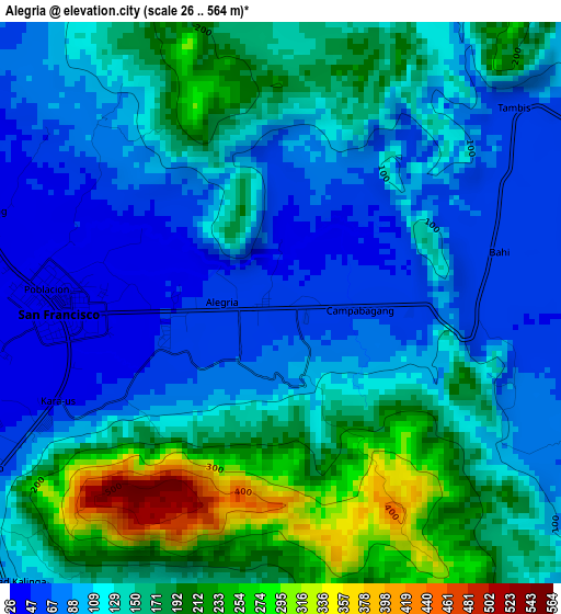 Alegria elevation map