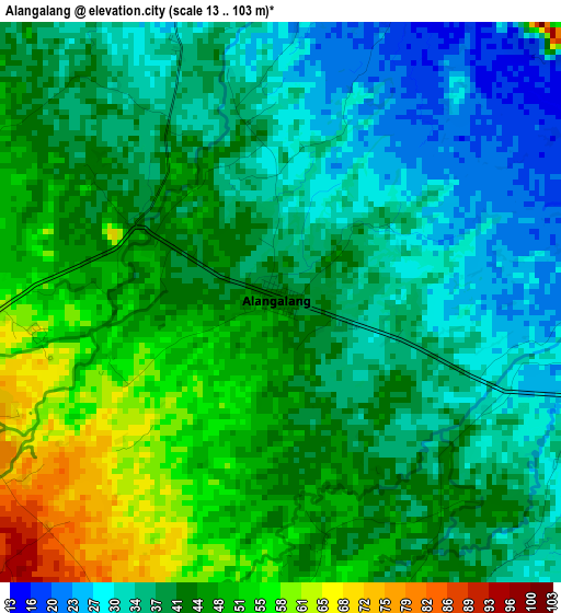 Alangalang elevation map