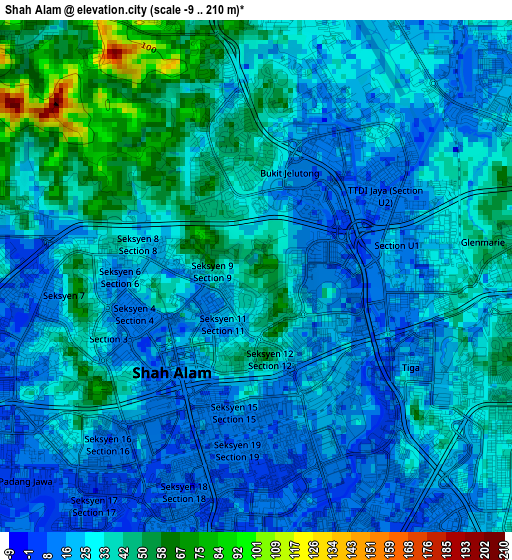 Shah Alam elevation map