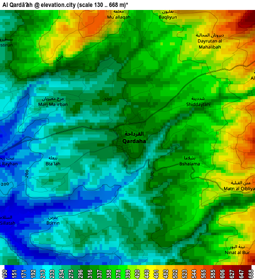 Al Qardāḩah elevation map
