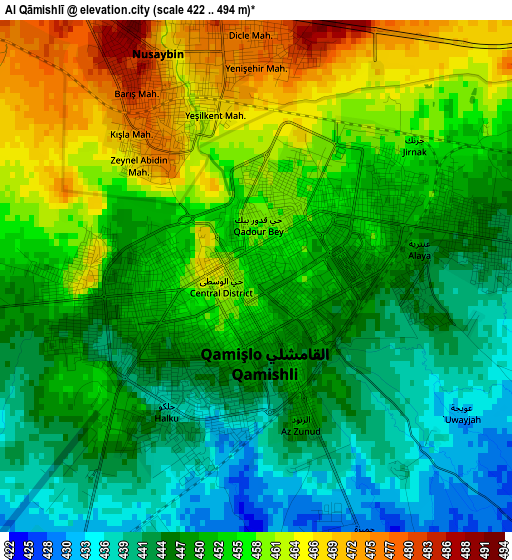 Al Qāmishlī elevation map