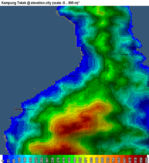 Kampung Tekek elevation map