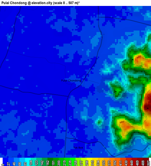 Pulai Chondong elevation map