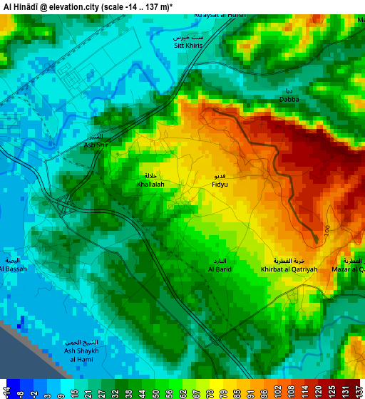 Al Hinādī elevation map