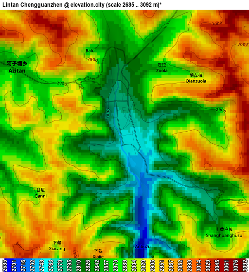 Lintan Chengguanzhen elevation map