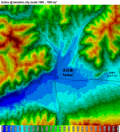 Zuitou elevation map