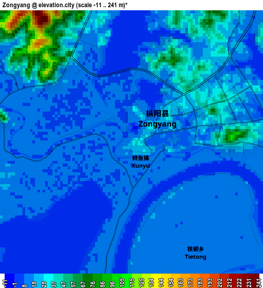 Zongyang elevation map