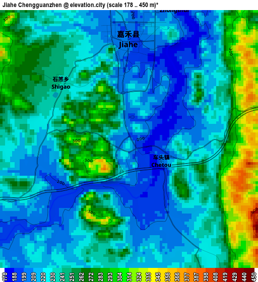 Jiahe Chengguanzhen elevation map