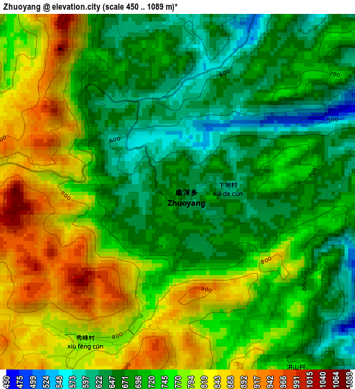 Zhuoyang elevation map