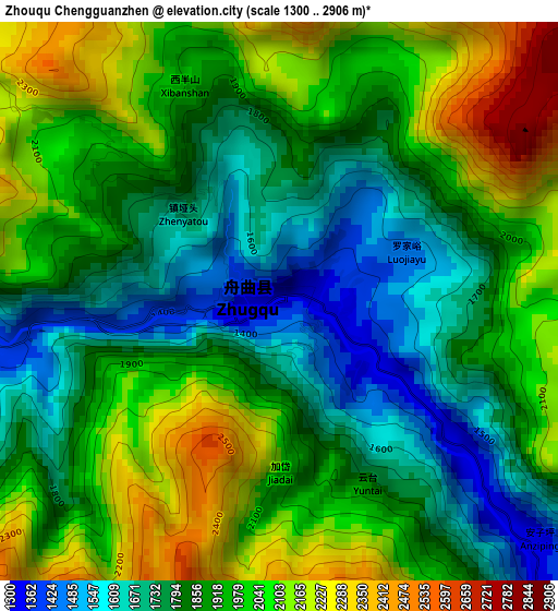 Zhouqu Chengguanzhen elevation map