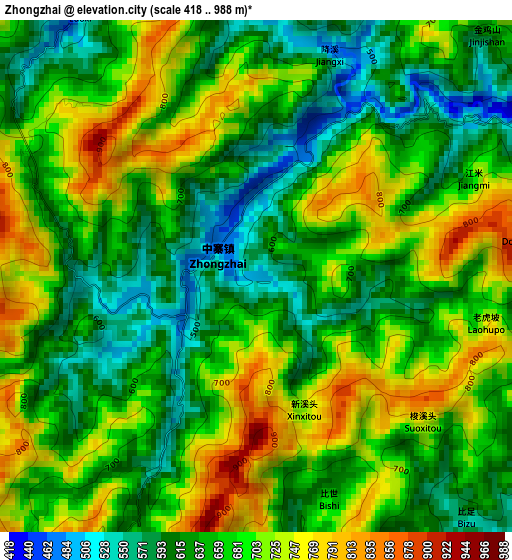 Zhongzhai elevation map