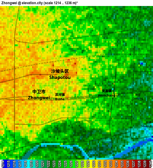 Zhongwei elevation map