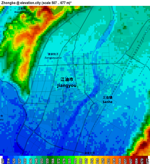 Zhongba elevation map