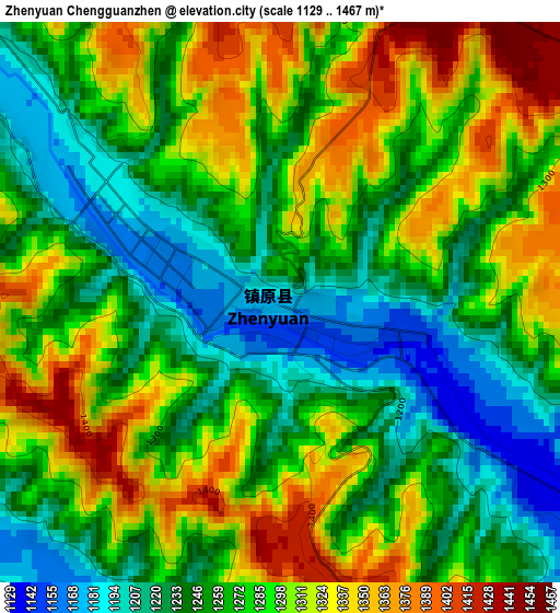 Zhenyuan Chengguanzhen elevation map