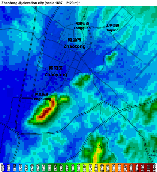 Zhaotong elevation map