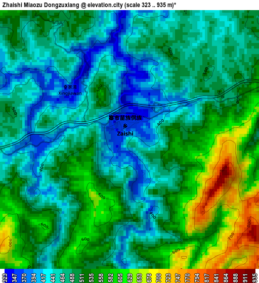 Zhaishi Miaozu Dongzuxiang elevation map