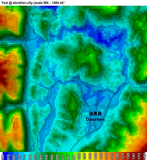 Yuxi elevation map