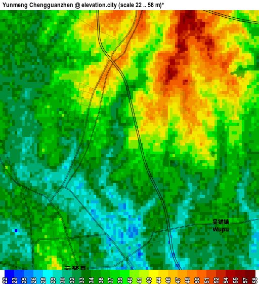 Yunmeng Chengguanzhen elevation map