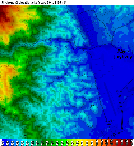 Jinghong elevation map