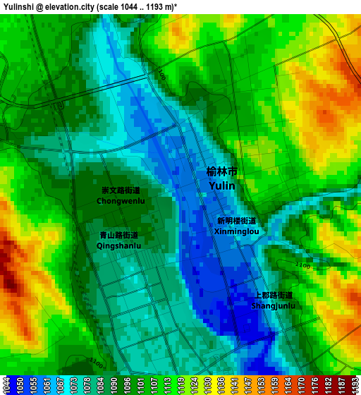 Yulinshi elevation map