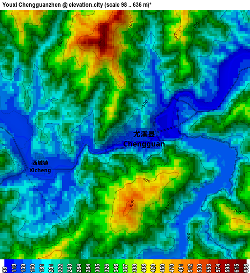 Youxi Chengguanzhen elevation map