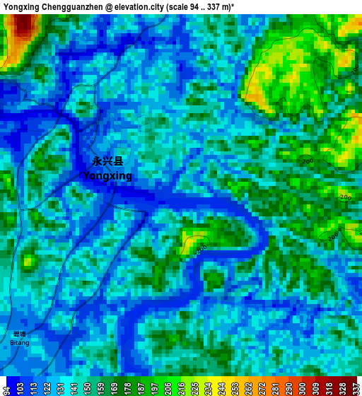 Yongxing Chengguanzhen elevation map