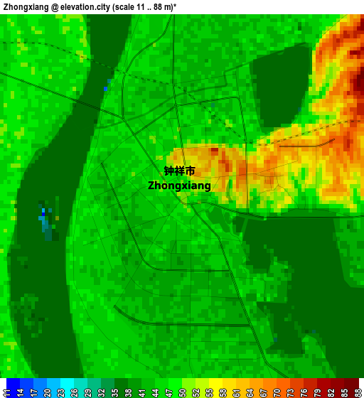 Zhongxiang elevation map