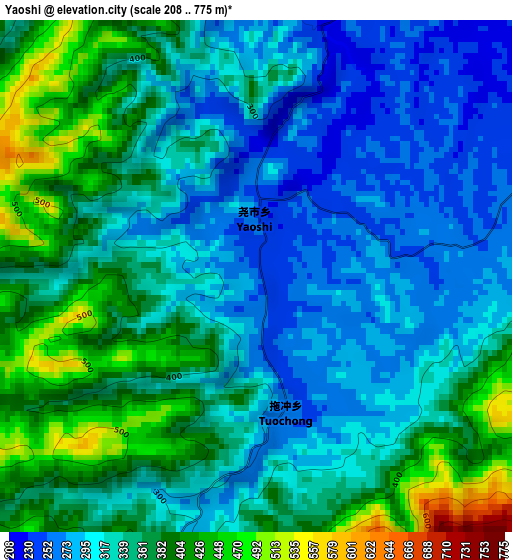 Yaoshi elevation map