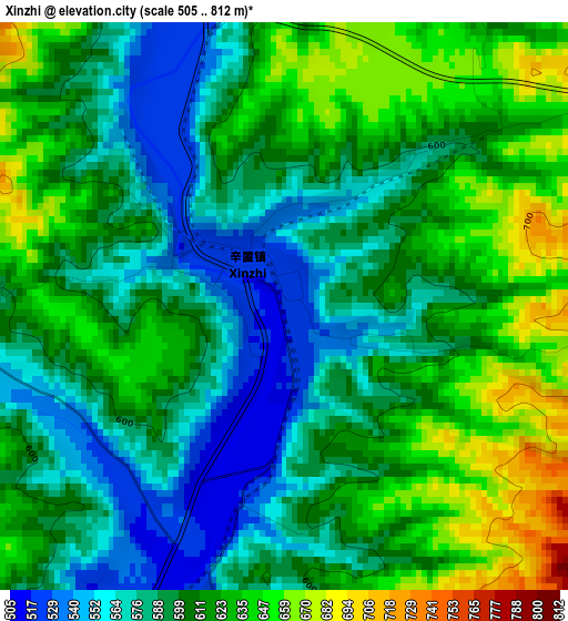 Xinzhi elevation map