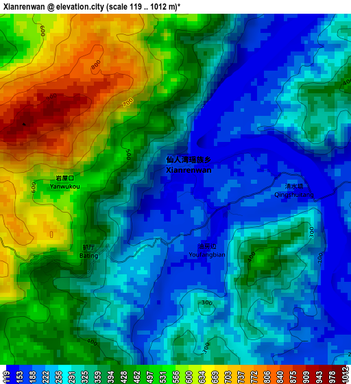 Xianrenwan elevation map