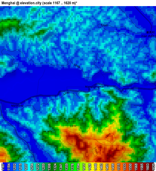 Menghai elevation map