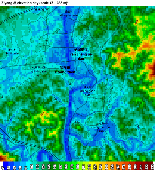 Ziyang elevation map