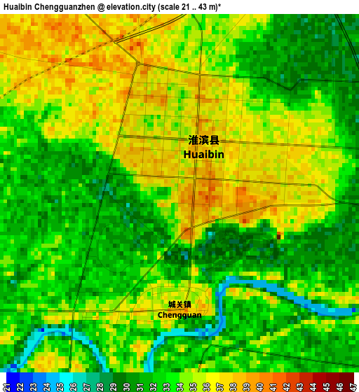 Huaibin Chengguanzhen elevation map