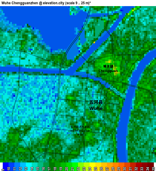Wuhe Chengguanzhen elevation map