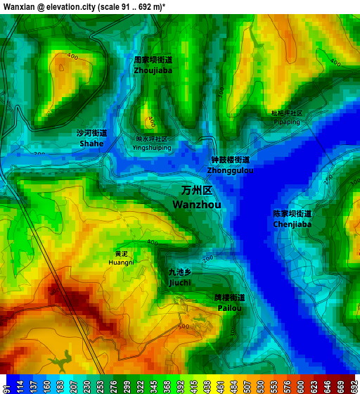 Wanxian elevation map