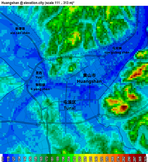 Huangshan elevation map