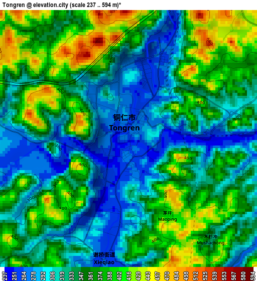 Tongren elevation map