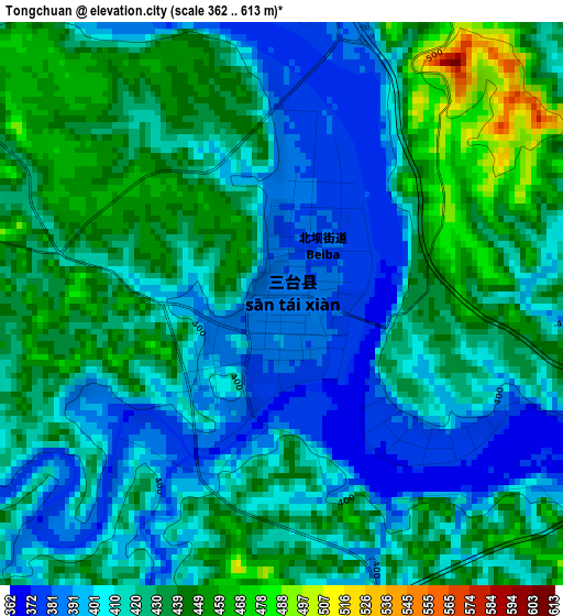 Tongchuan elevation map